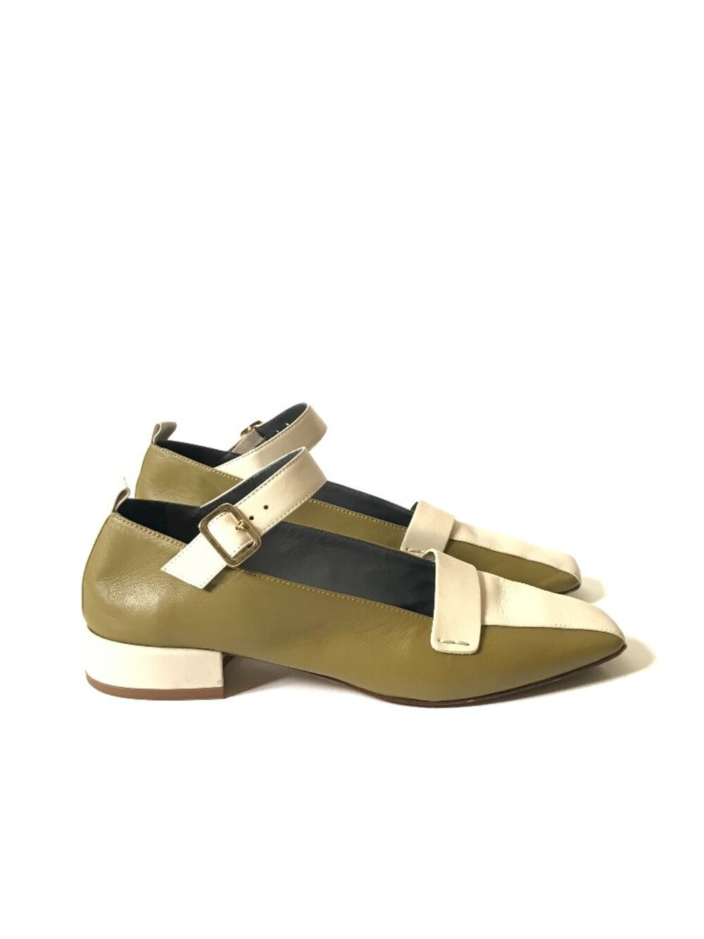 Gray Matters Rebecca Mary Jane Loafers Shoes Womens 39 9 Green Cream Leather